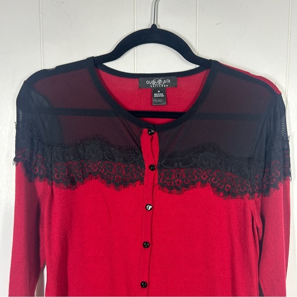 August Silk Red Eyelash Lace Collar Cardigan Medium - Picture 3 of 7
